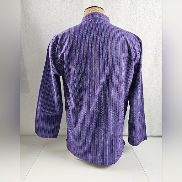 XL Cotton Grandad Shirt Purple Striped - Picture 4 of 7
